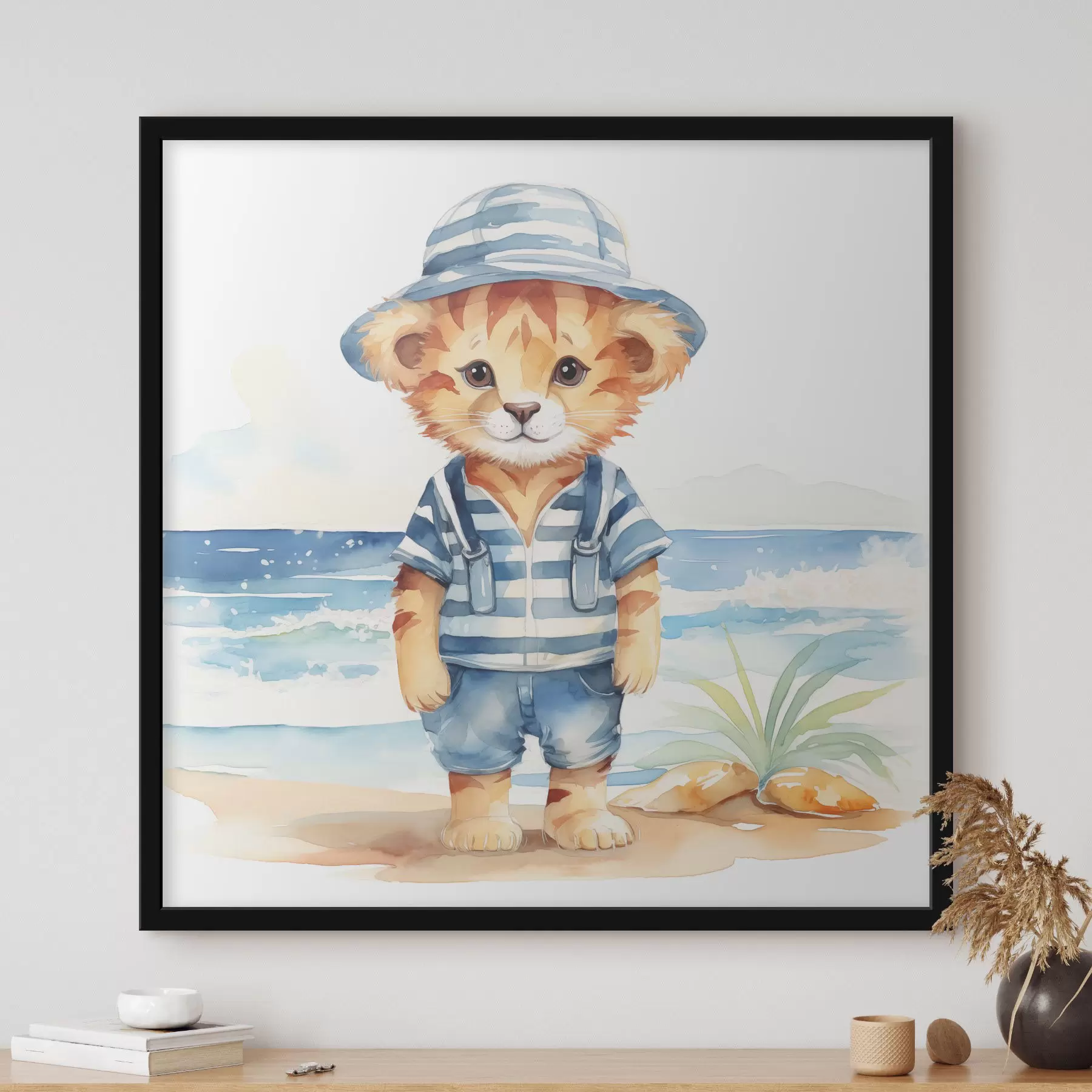 Obraz Zabawny tygrys cieszący się dniem na plaży f38944