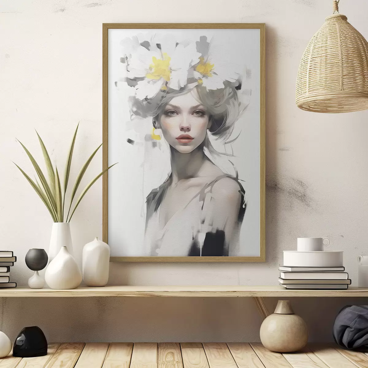 Plakat Modelka z kwiatami na głowie f41322