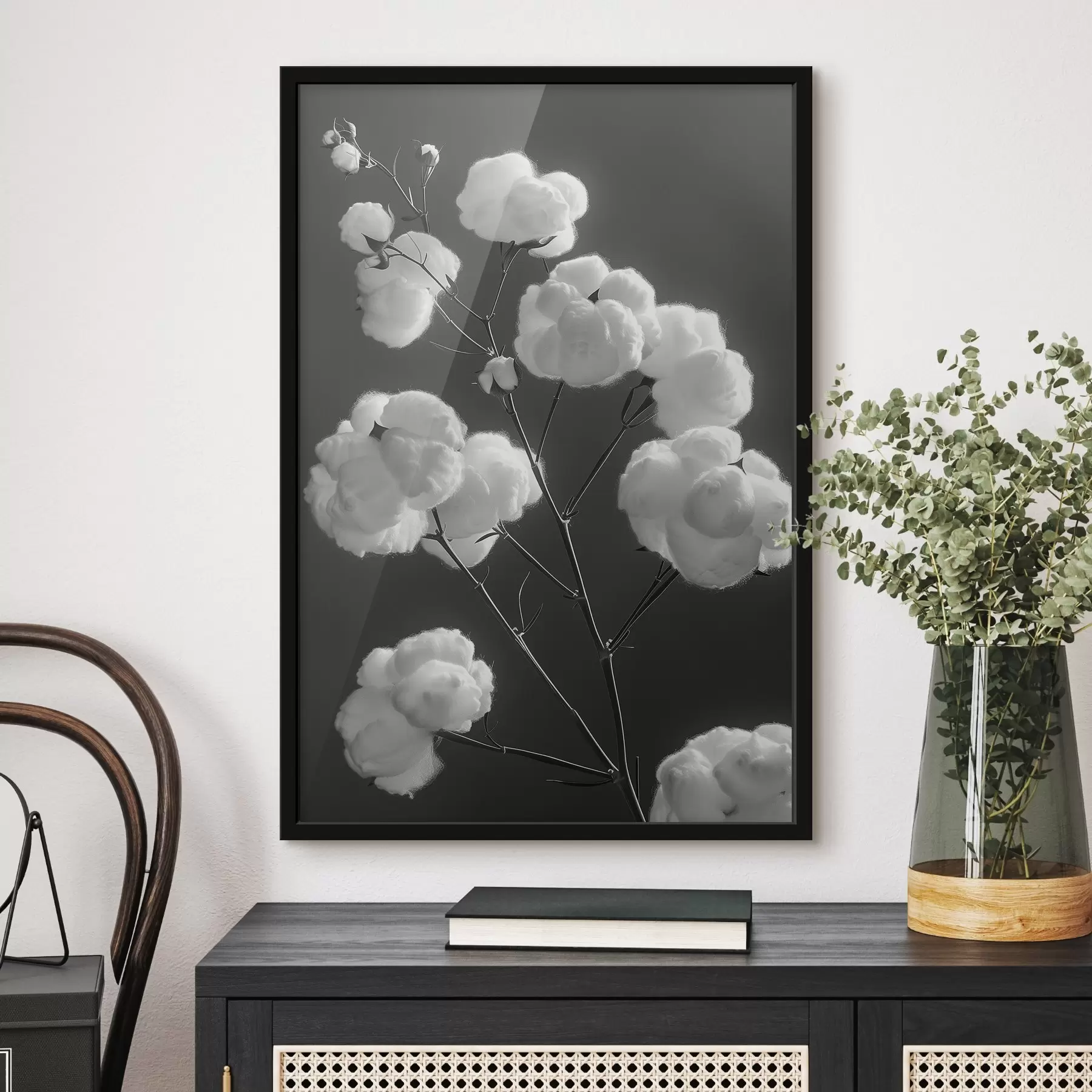 Fototapeta Gałęzie bawełny, wersja czarno-biała f41429