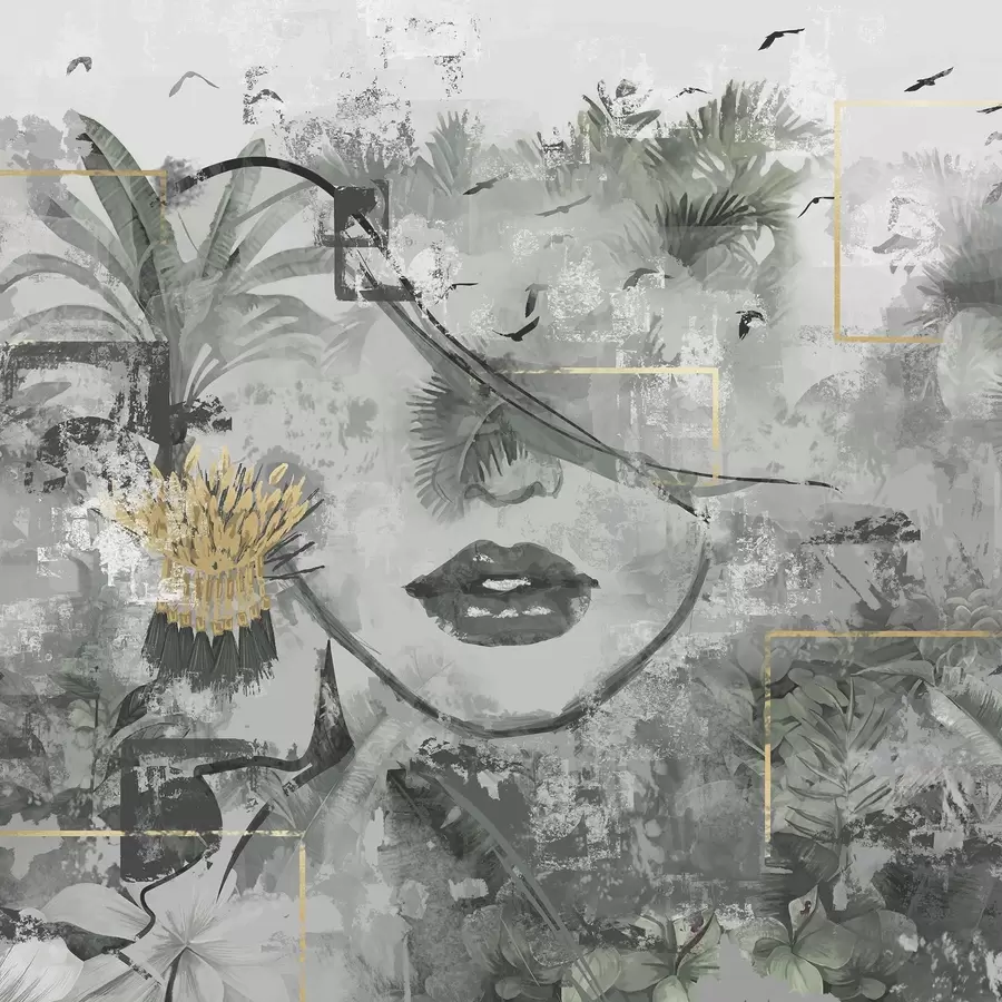 Fototapeta Grunge'owy las deszczowy i sylwetka twarzy dziewczynki w01916d1