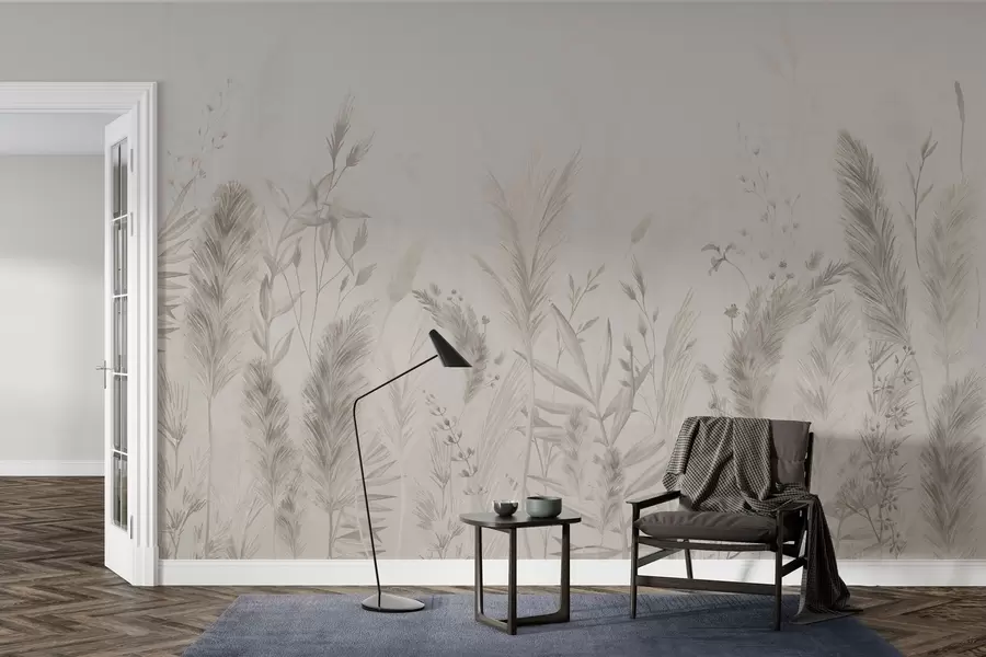 Fototapeta Wysokie trawy polne i kwiaty w pastelowych kolorach w02004v1