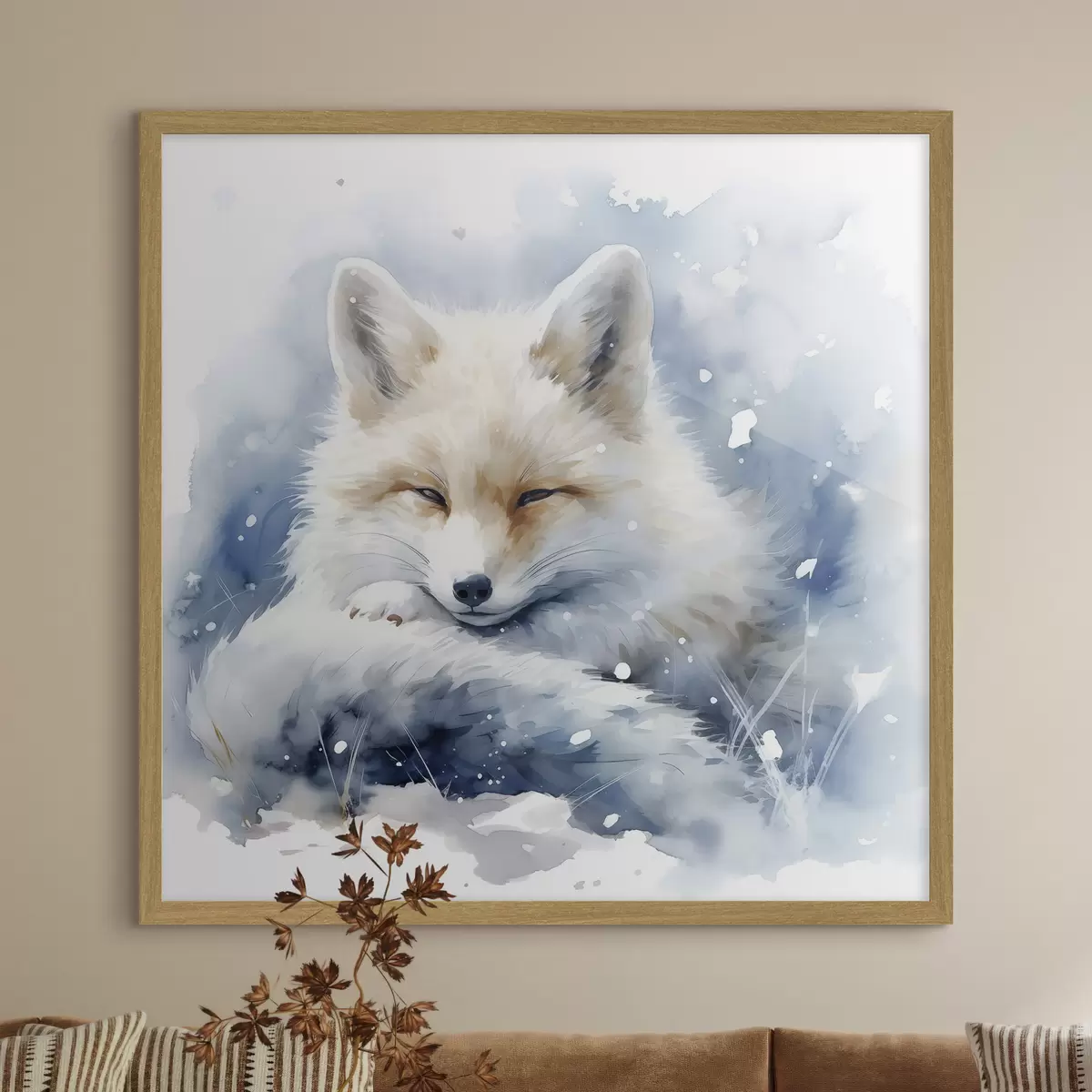 Plakat Lis na śniegu imitacja ilustracji akwarelowej f41436