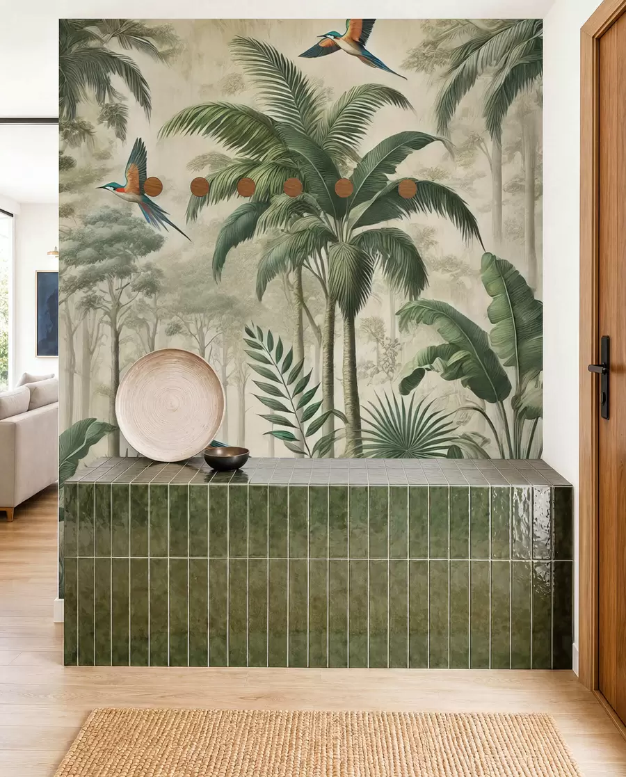 Fototapeta Panorama z tropikalnym krajobrazem i ptakami w01957