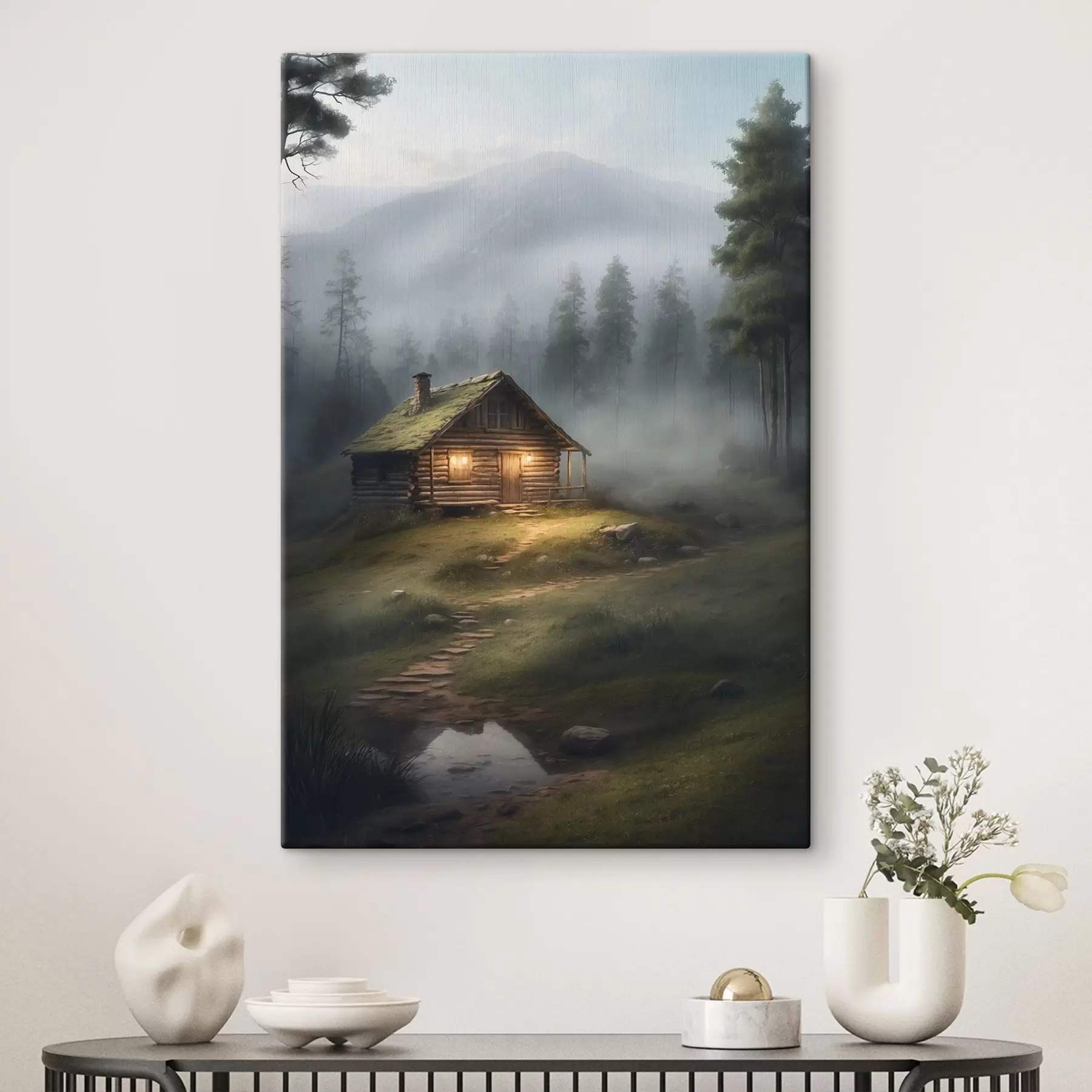 Obraz Domek w mglistym lesie s41304