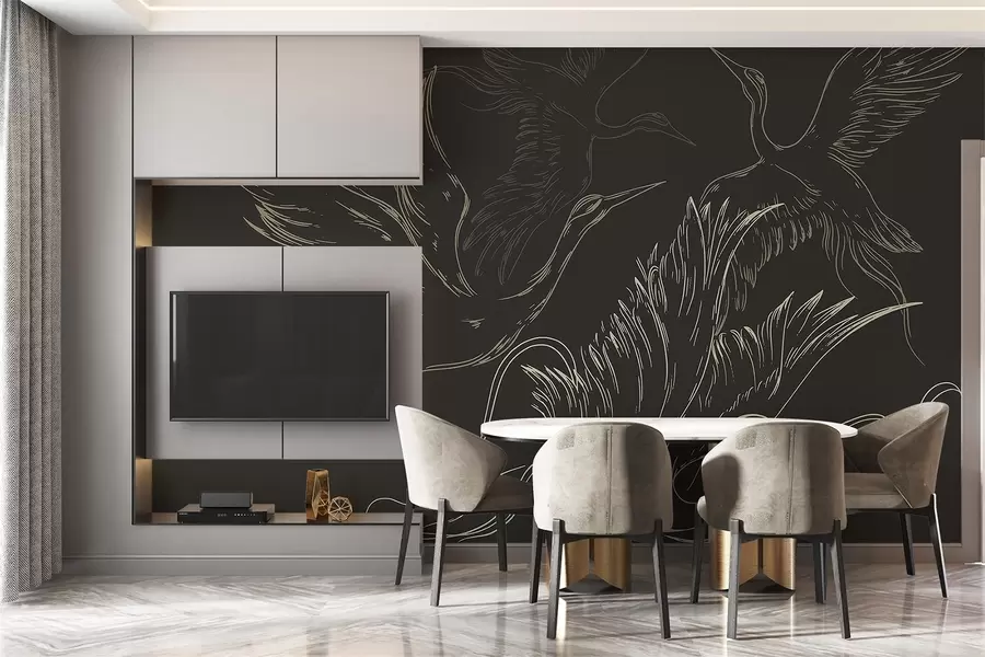 Fototapeta Ptaki latające, minimalizm, line art, natura, ciemne tło w02061v3