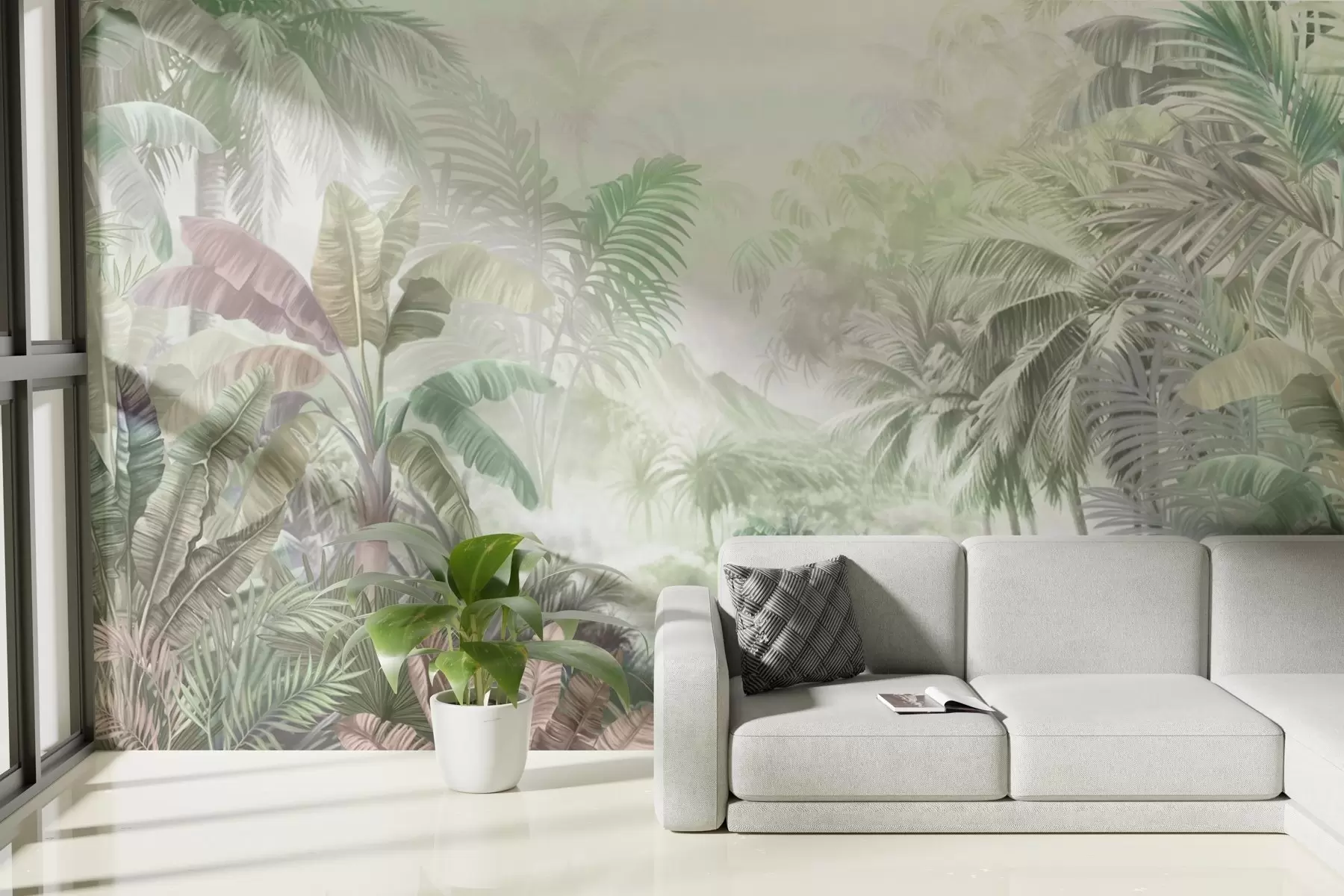 Fototapeta Las deszczowy w delikatnych odcieniach zieleni w01931v1