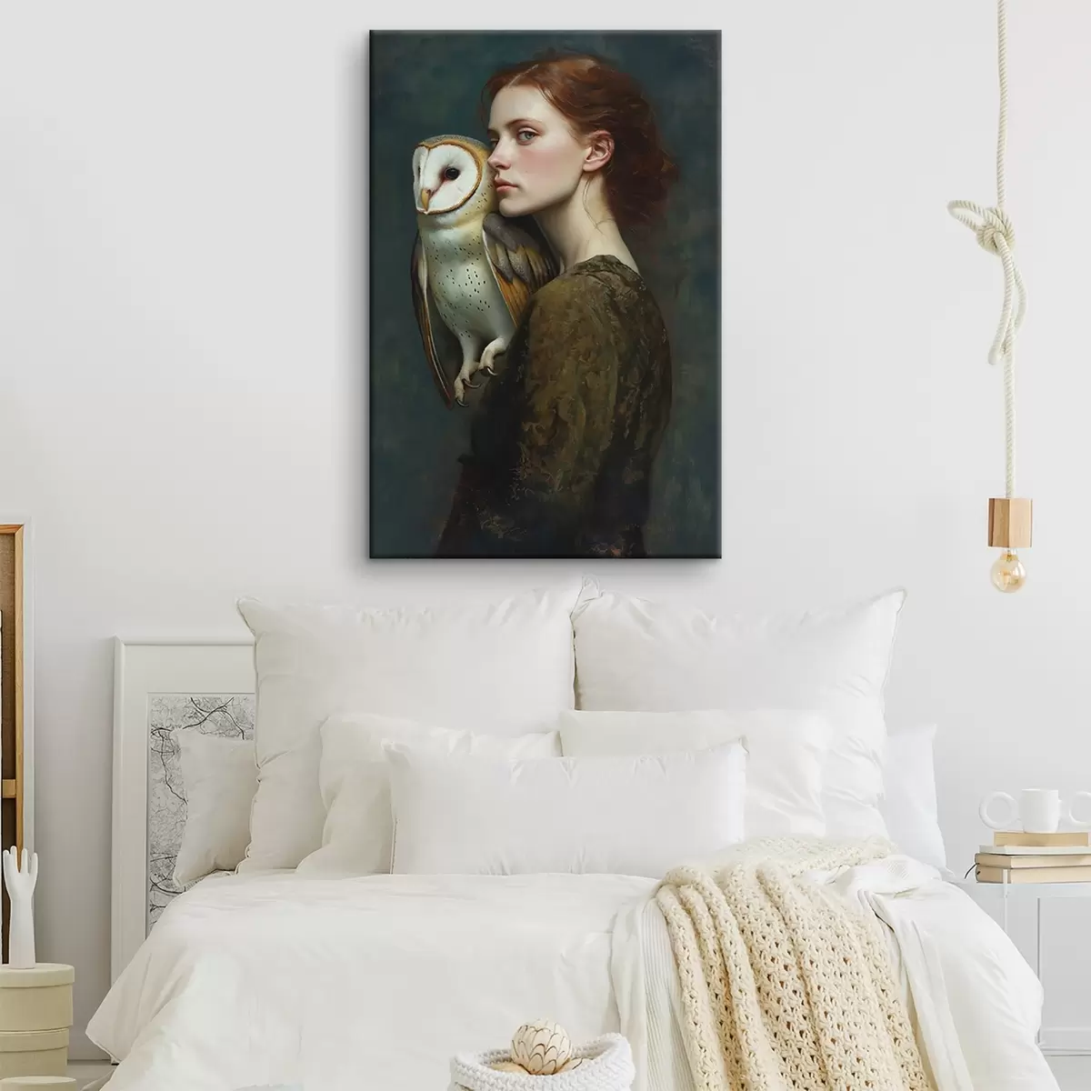 Obraz Portret kobiety z sową na ramieniu, pociągnięcia pędzla, akryl s41447