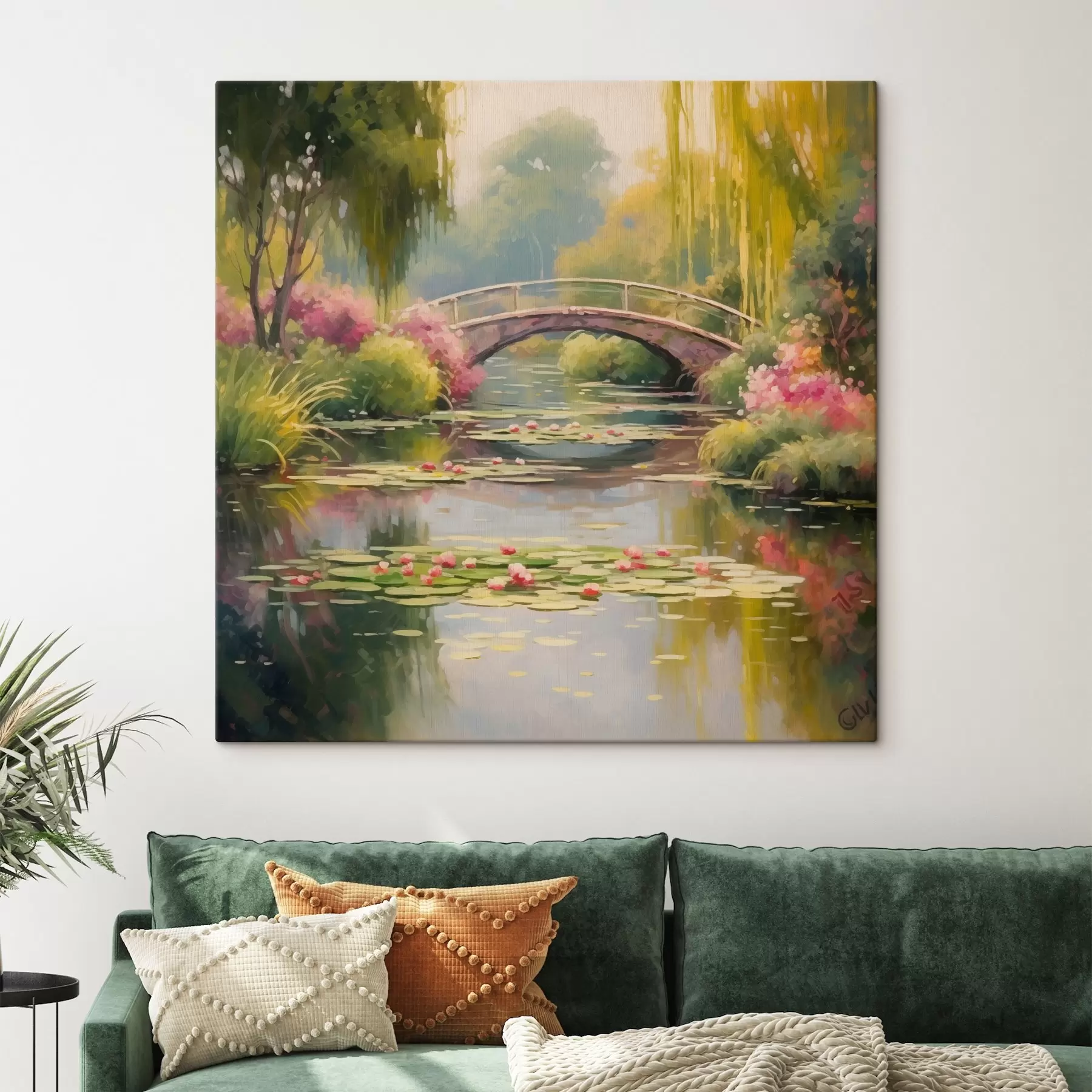 Fototapeta Most ogrodowy nad jeziorem z liliami wodnymi s41503