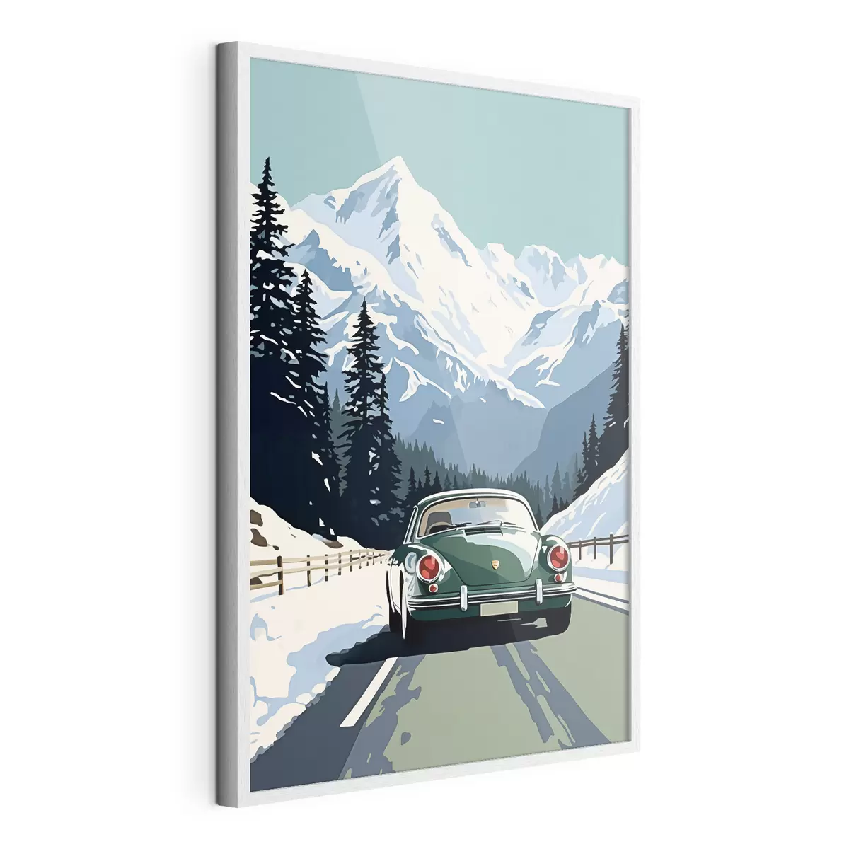 Plakat Samochód retro na zimowej górskiej drodze f41478