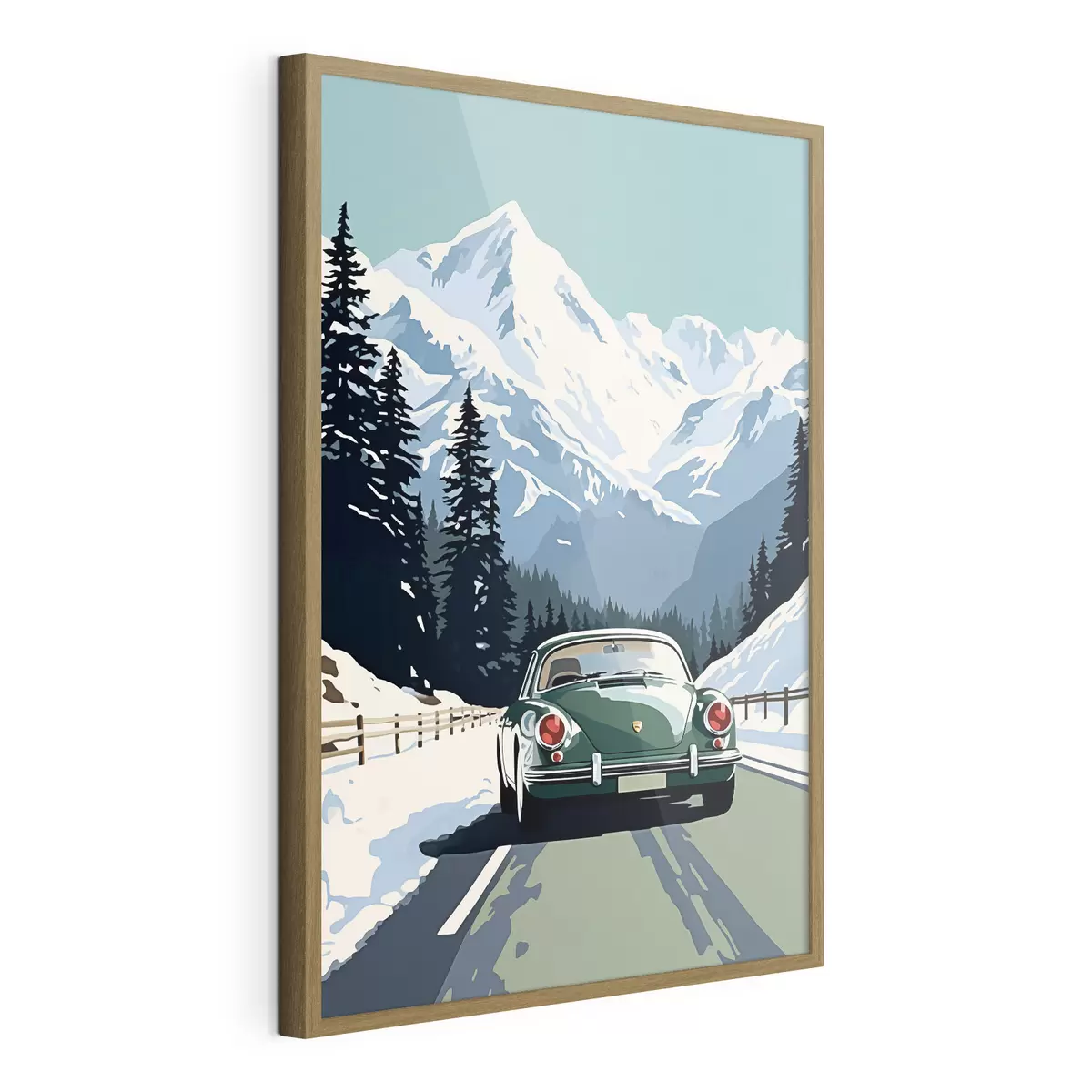 Plakat Samochód retro na zimowej górskiej drodze f41478
