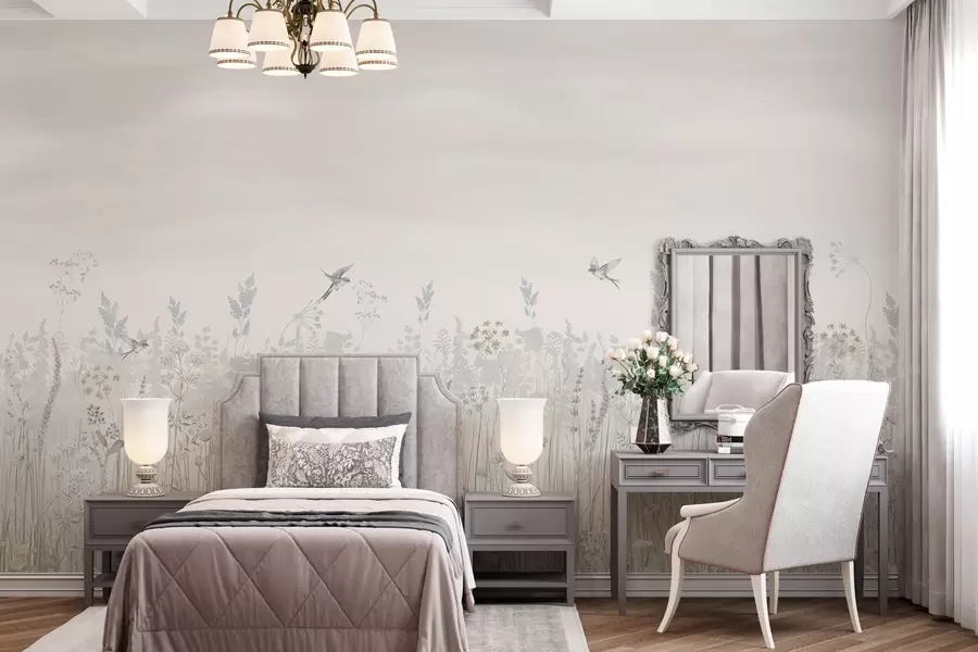 Fototapeta Kwiaty w stylu vintage i gradientowe niebo w pastelowych odcieniach w02192