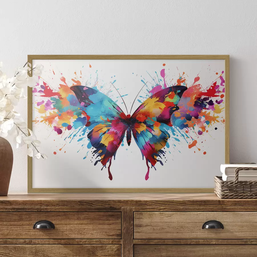 Fototapeta Akwarelowy motyl na tle wielokolorowych plam farby f41560