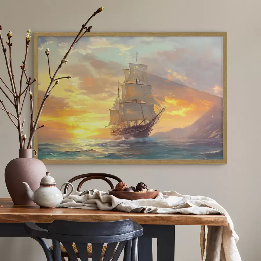 Fototapeta statek na morzu o świcie f41633