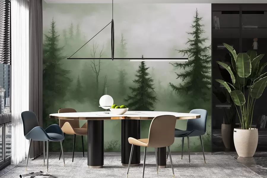 Fototapeta Ciemnozielony las, obraz olejny, pociągnięcia pędzla, natura w02153v1