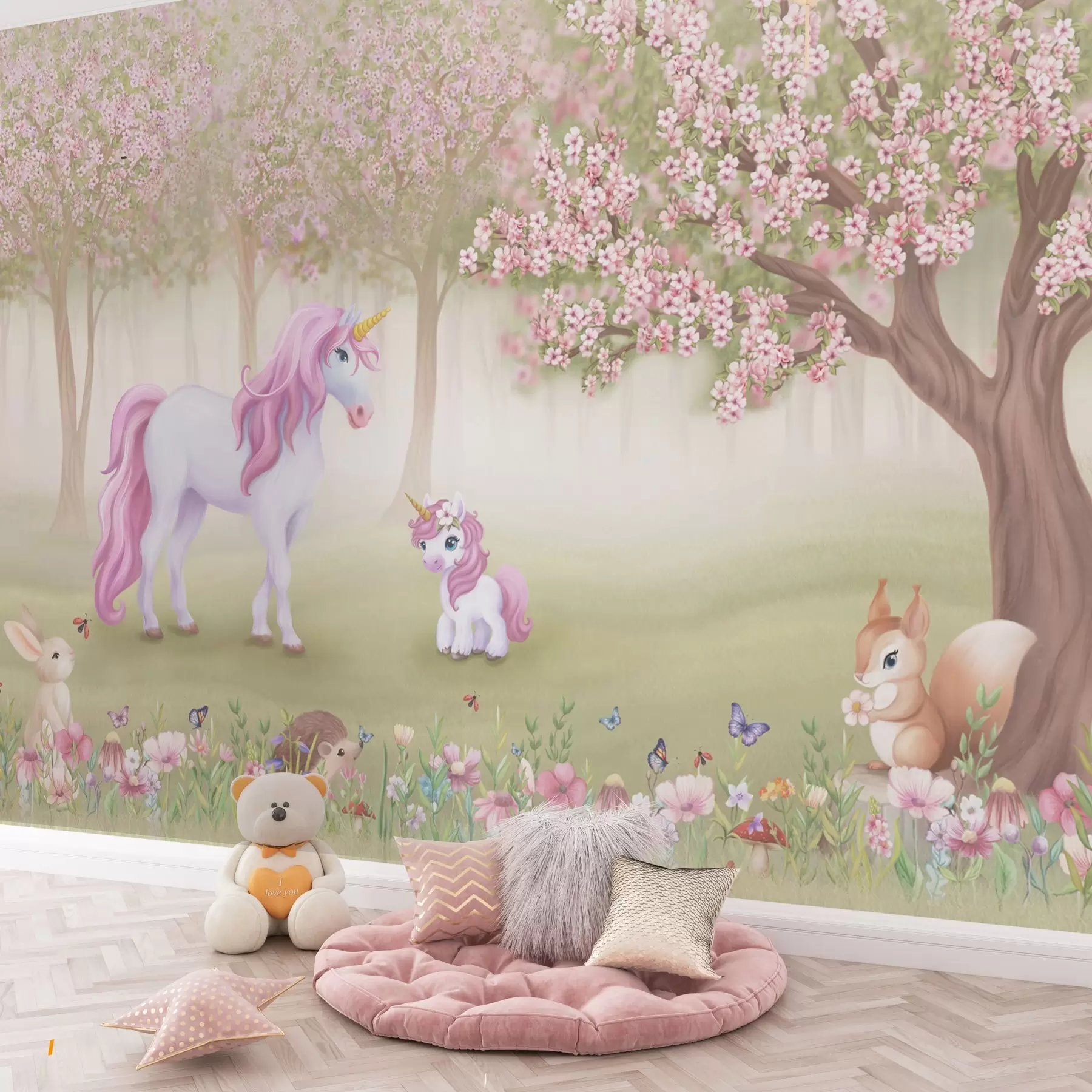 Fototapeta Jednorożce w magicznym lesie ze zwierzętami w02269