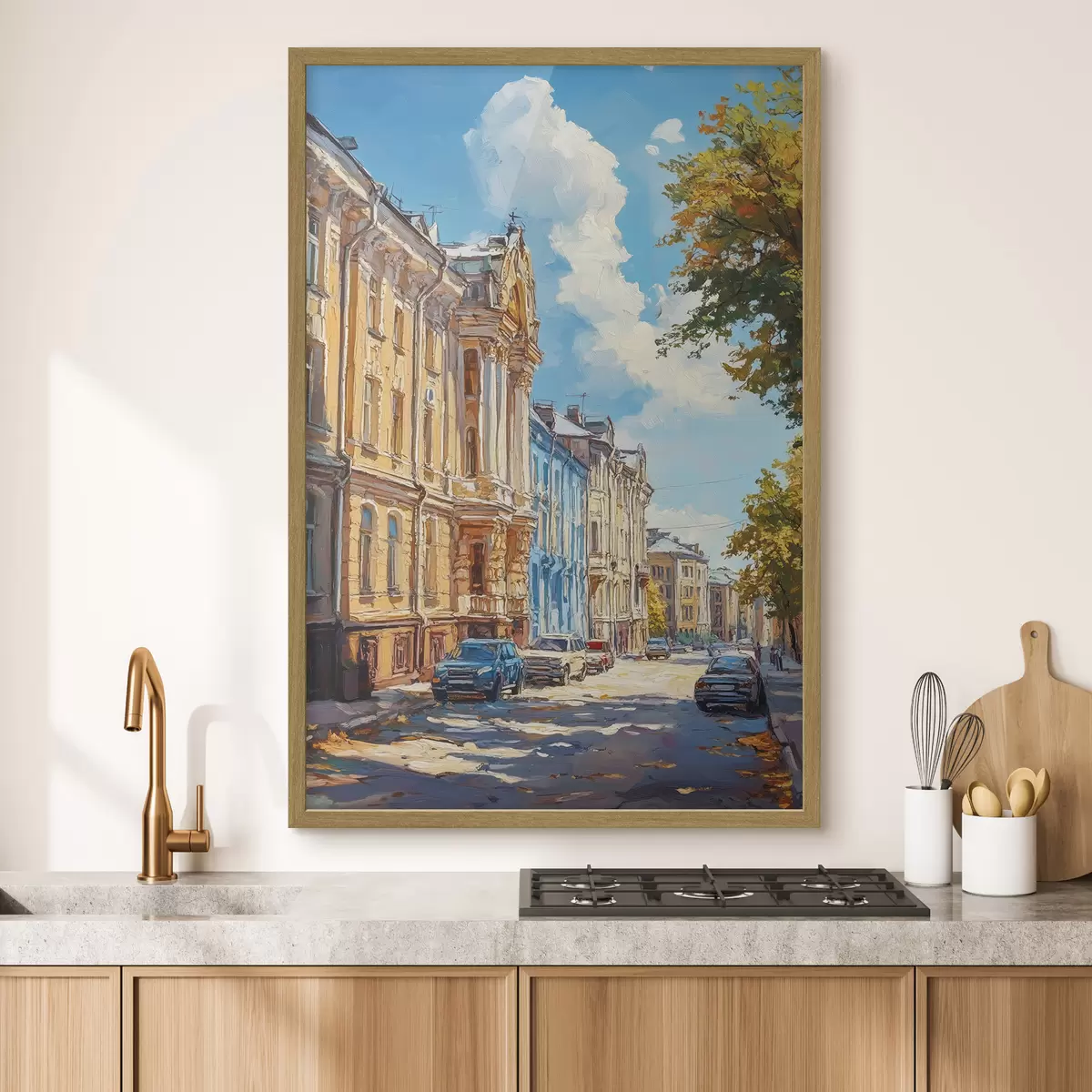 Plakat Ulica miasta w słoneczny dzień, w stylu farby olejnej f41751
