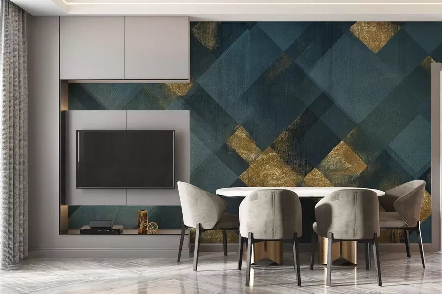Fototapeta nowoczesna geometria w luksusowym stylu ze szmaragdowym odcieniem w02340v1