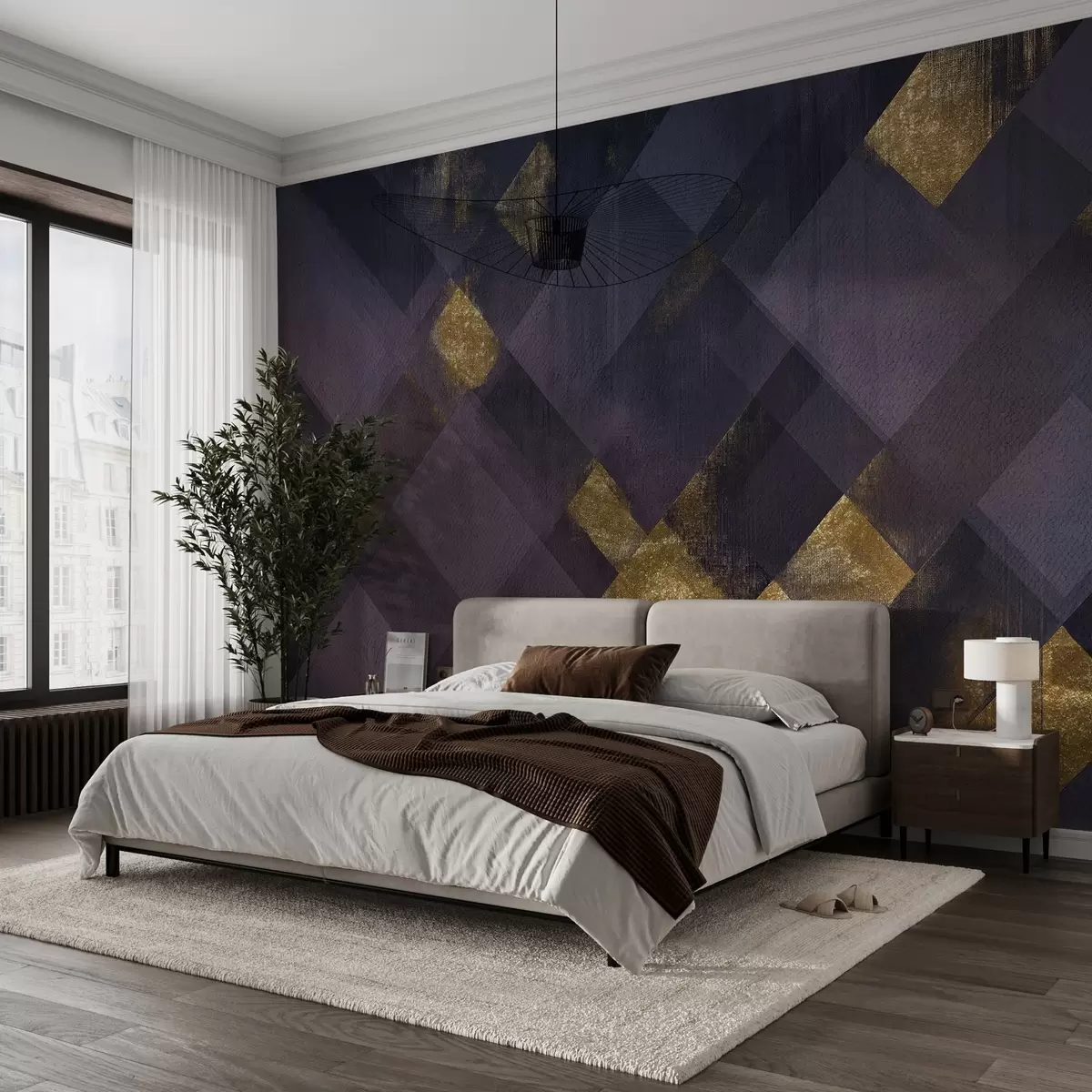 Fototapeta nowoczesna geometria w luksusowym stylu z fioletowym odcieniem w02340v2