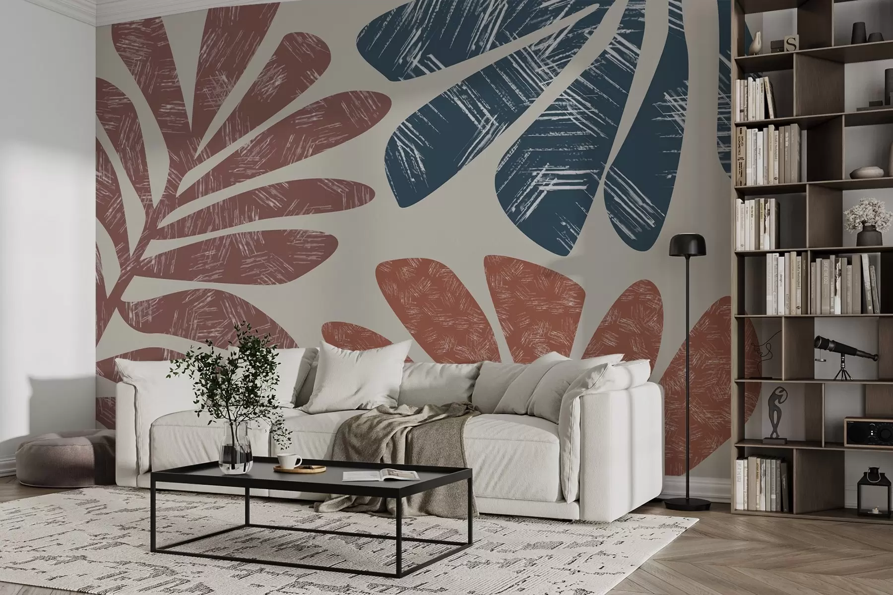 Fototapeta Sylwetka liściastych gałęzi z teksturą w02333