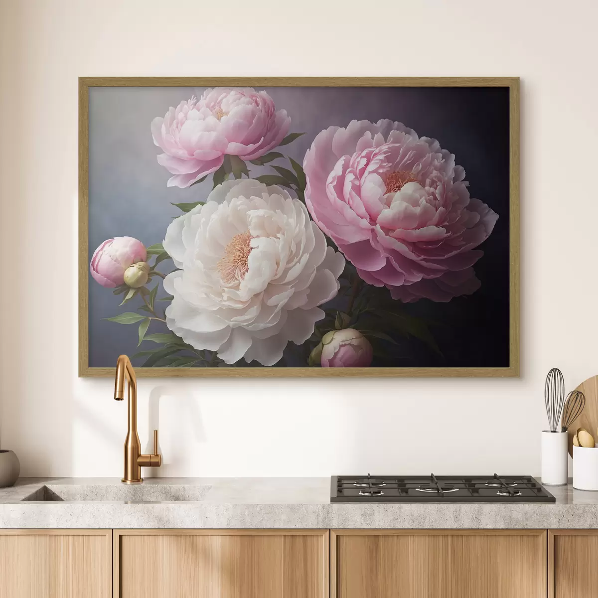 Plakat Piwonie na ciemnym, jasnym tle f41508
