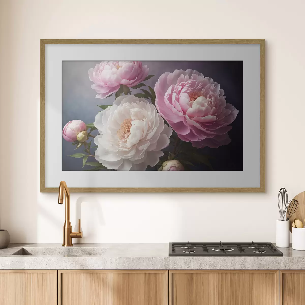 Plakat Piwonie na ciemnym, jasnym tle f41508