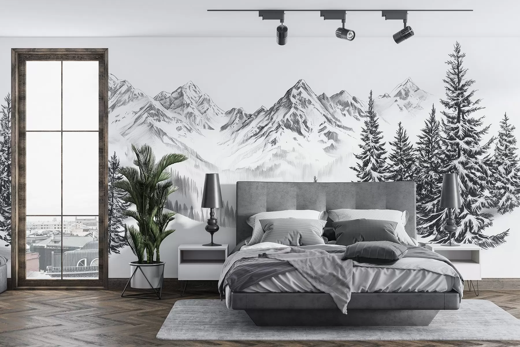 Fototapeta Alpejskie góry w śniegu, styl ołówkowy, minimalizm w02352
