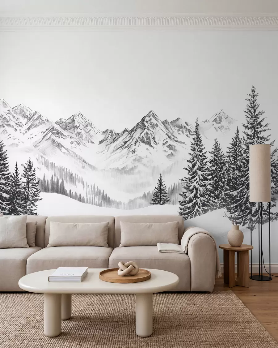 Fototapeta Alpejskie góry w śniegu, styl ołówkowy, minimalizm w02352