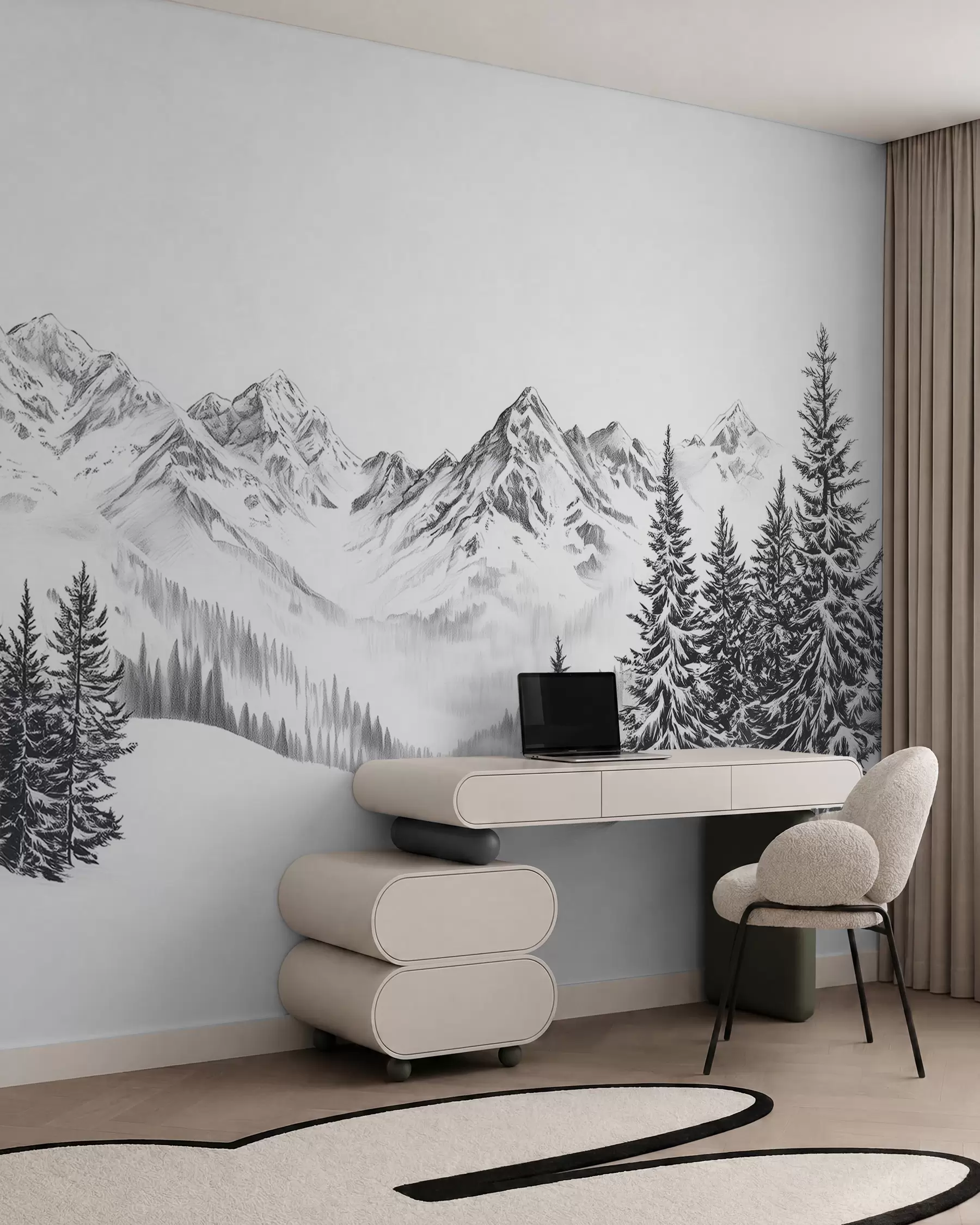 Fototapeta Alpejskie góry w śniegu, styl ołówkowy, minimalizm w02352