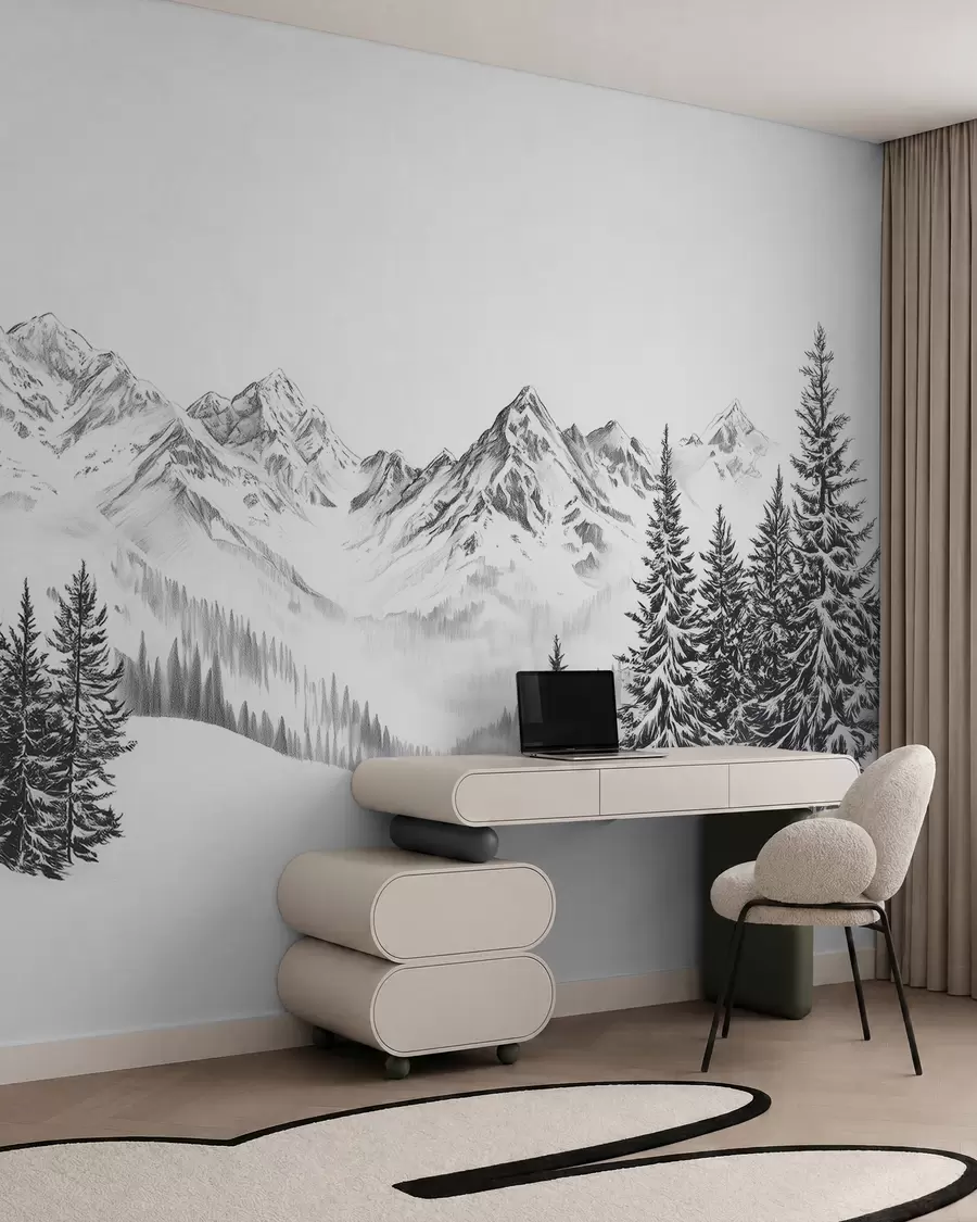 Fototapeta Alpejskie góry w śniegu, styl ołówkowy, minimalizm w02352