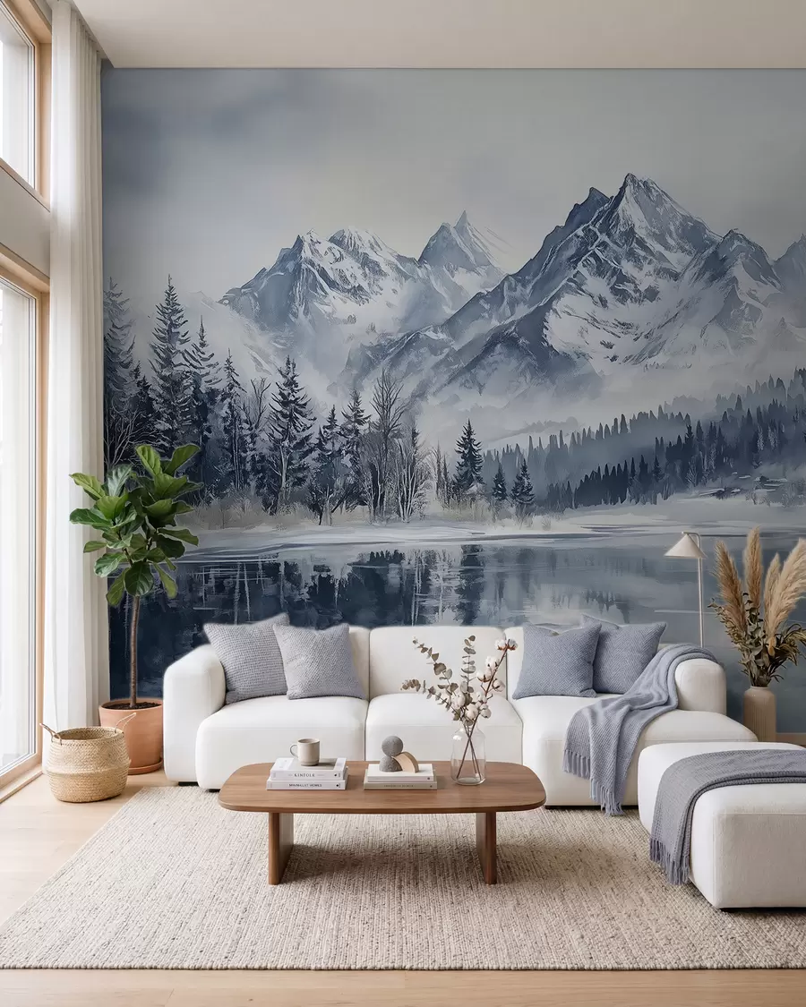 Fototapeta Śnieżny las i szczyty w02358