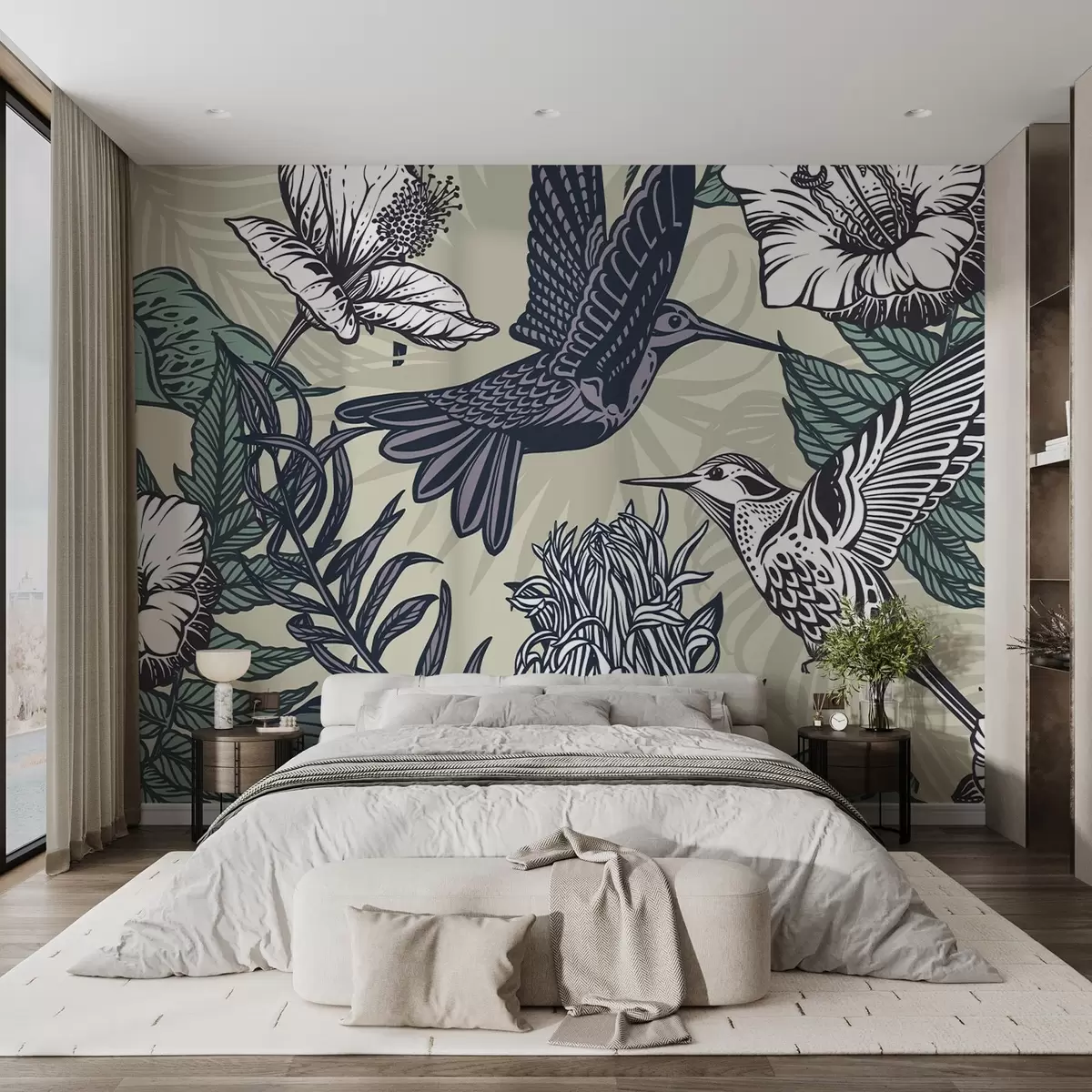 Fototapeta Kolibry i kwitnące kwiaty w02362