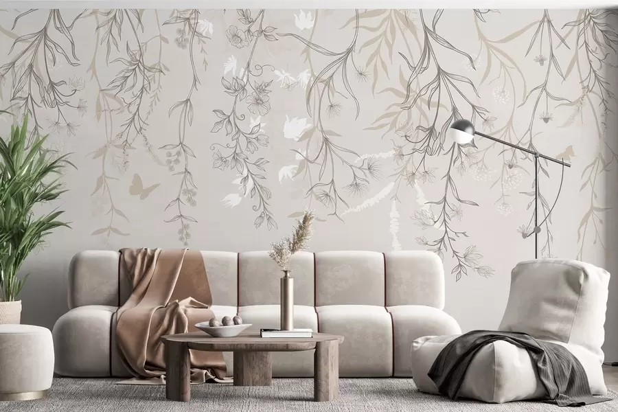 Fototapeta Cienkie liniowe kwiaty zwisające z góry w02007