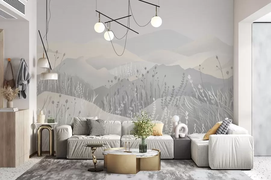 Fototapeta Mgliste góry, dzikie zioła i kwiaty w02317