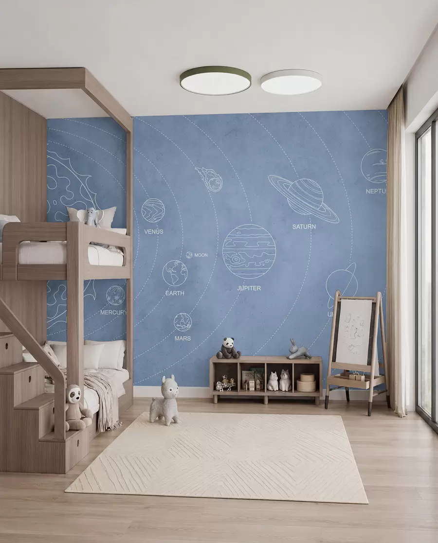 Fototapeta Układ słoneczny w minimalistycznym stylu na niebieskim teksturowanym tle w02344v1
