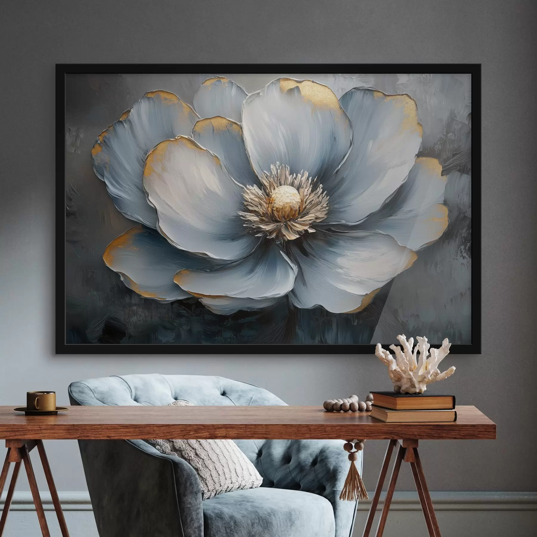 Fototapeta Niebieski kwiat w stylu pociągnięć pędzla olejnego f41825