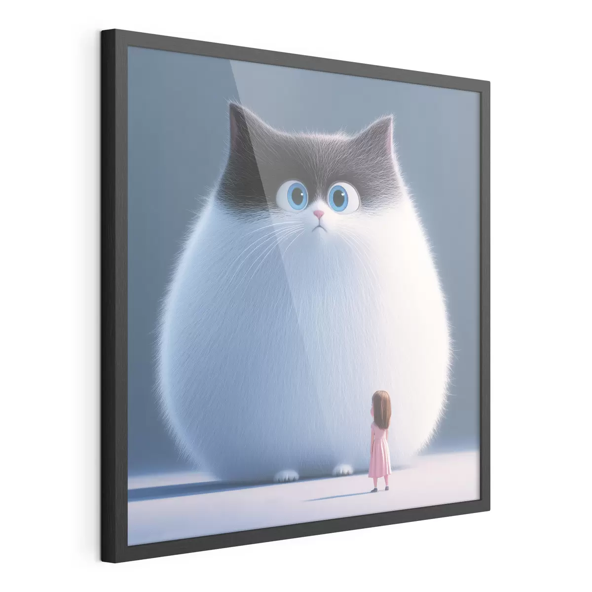 Plakat Zaskoczony puszysty kot z dziewczyną w stylu ilustracji f41974