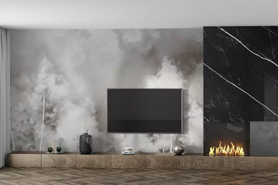 Fototapeta Stylowy las w pastelowych kolorach, efekt kredy na ścianie w02412v1