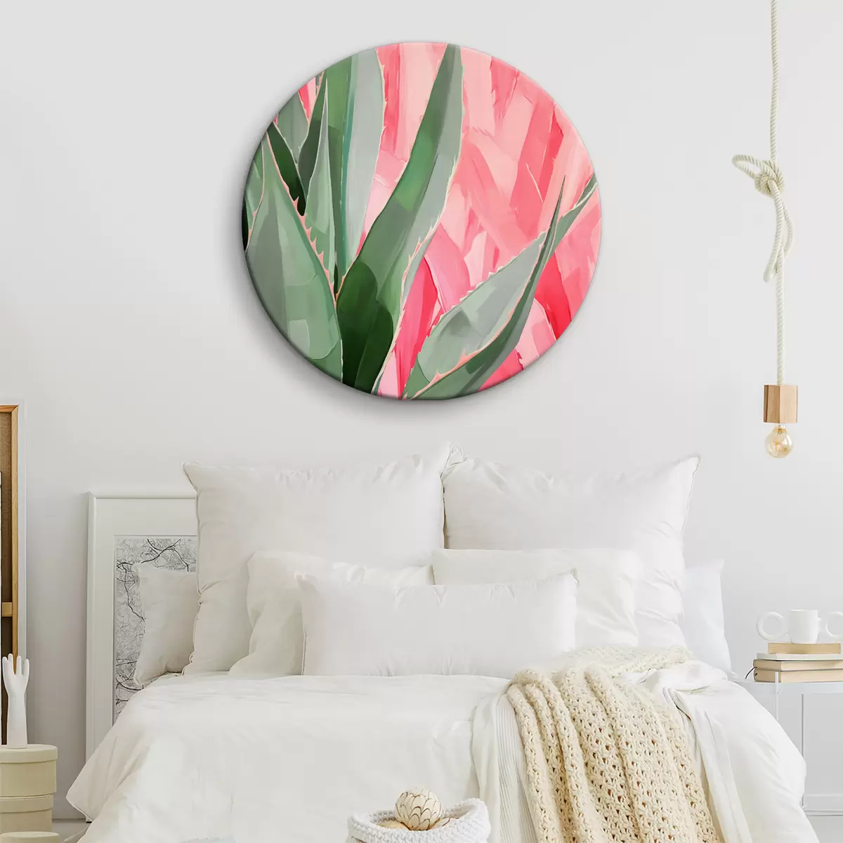 Okrągłe obrazy Liście aloesu na różowo r39921