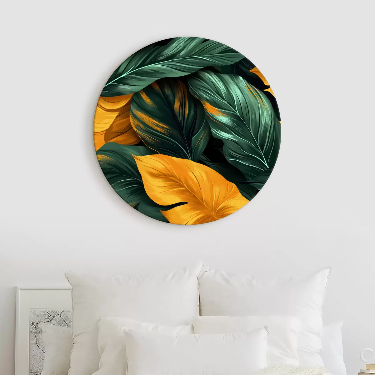 Okrągłe obrazy duże liście r40241