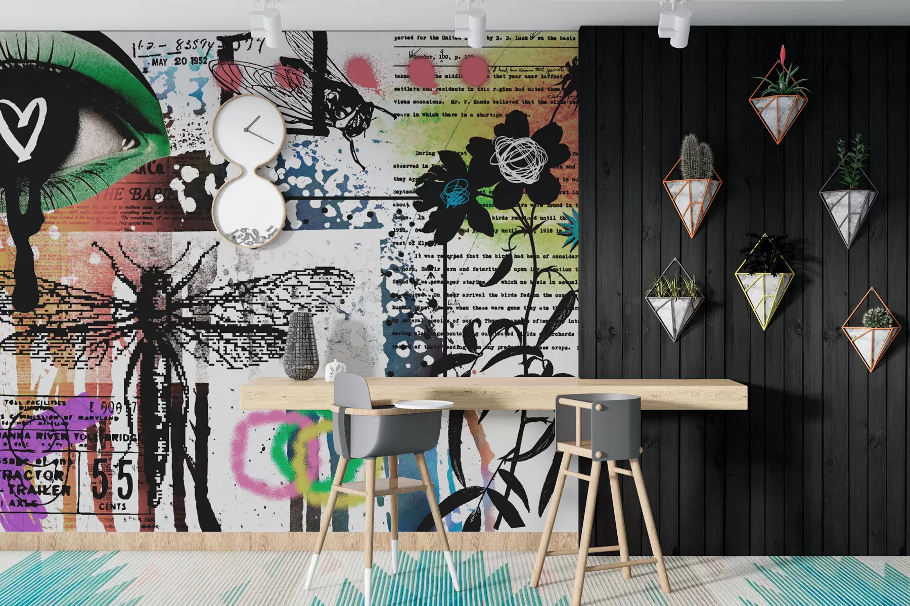 Fototapeta Napisy w stylu graffiti, kwiaty, figury w02255