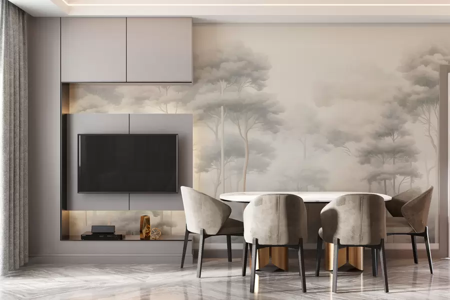 Fototapeta Delikatny mglisty las z luźnymi koronami w02448