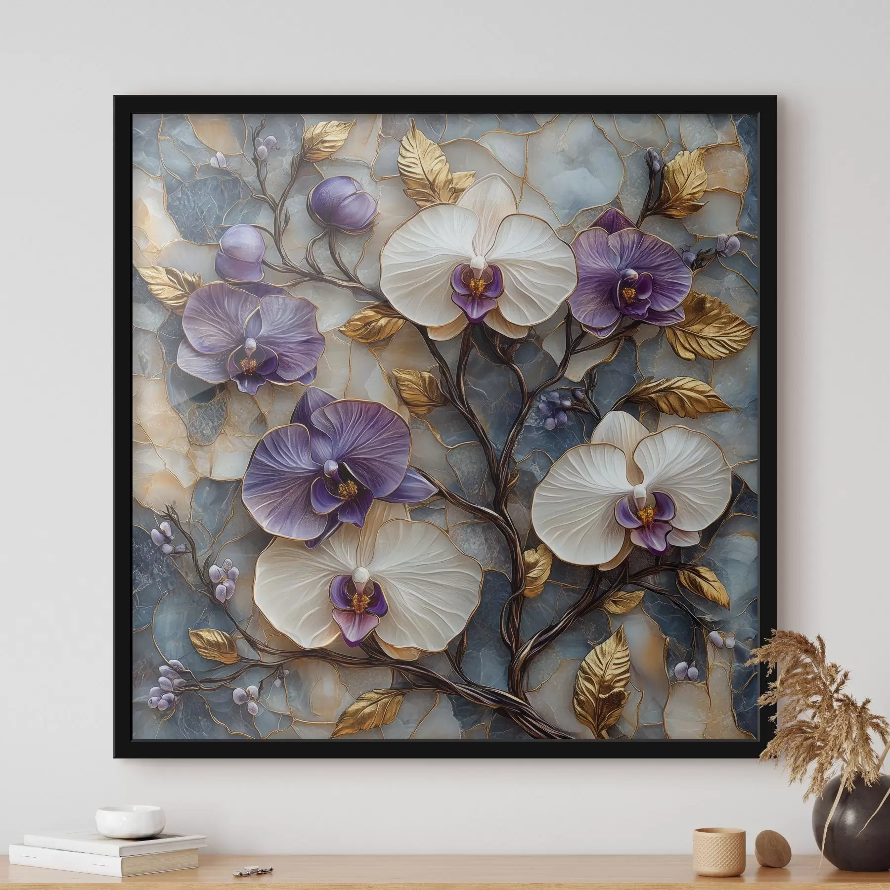 Fototapeta Eleganckie orchidee na luksusowym marmurowym tle f41985