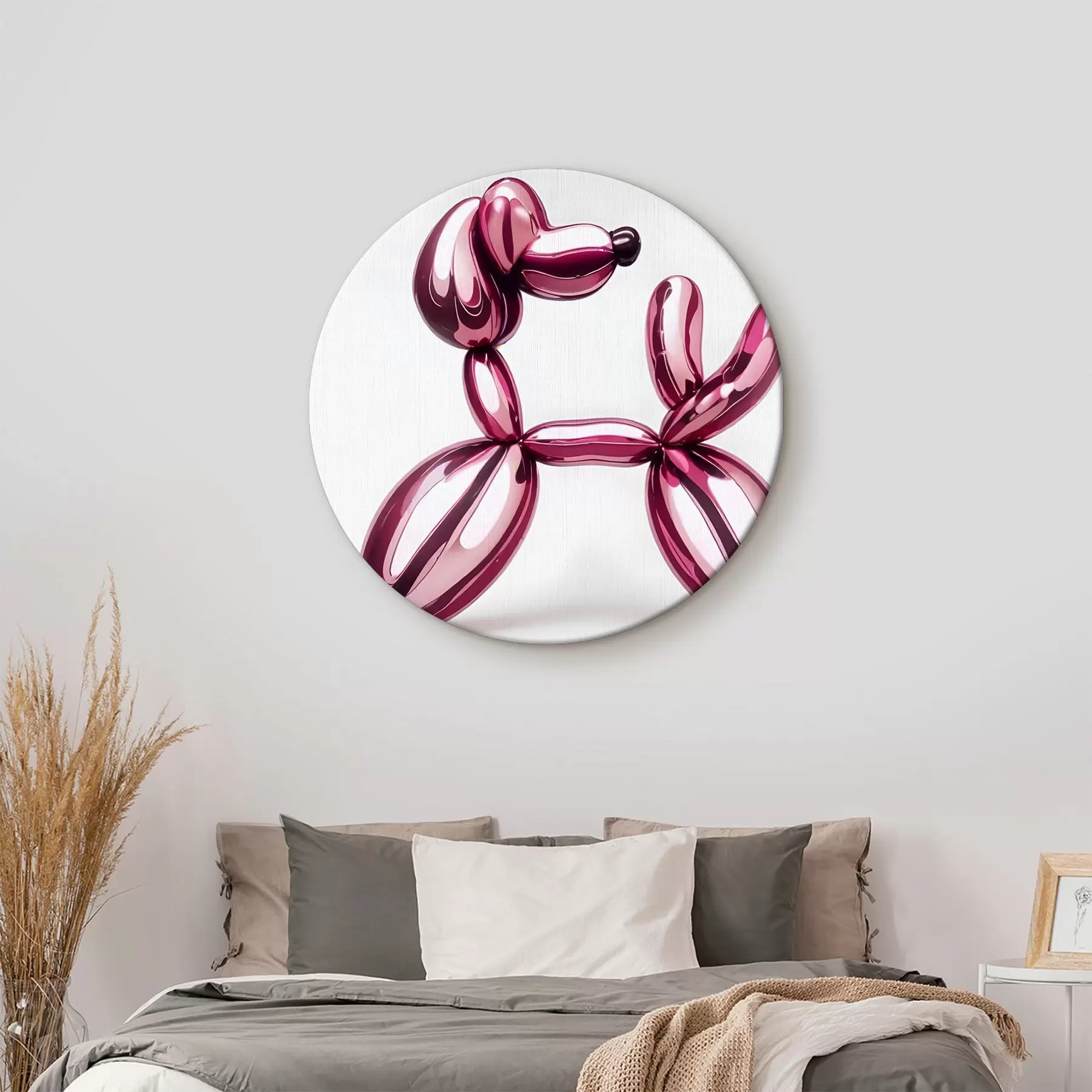 Fototapeta Różowy balonowy pies z błyszczącą, odblaskową powierzchnią, która tworzy abstrakcyjny, surrealistyczny wygląd r39393