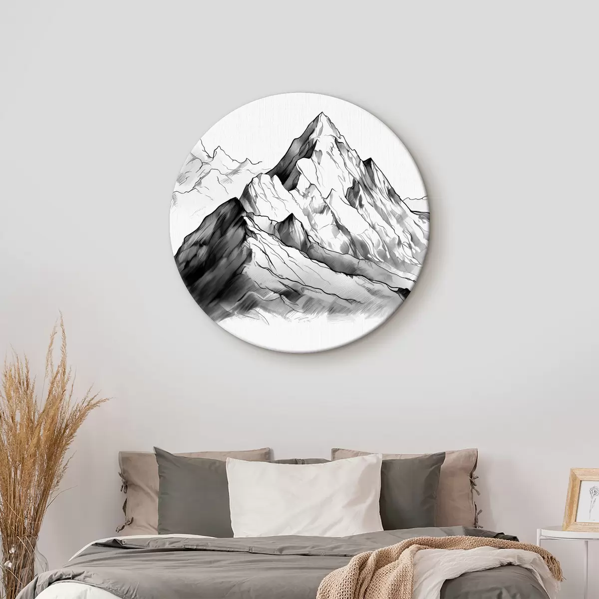 Okrągłe obrazy Szczyty górskie i skały monochromatyczny rysunek linii r39434