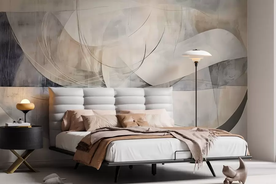 Fototapeta Abstrakcyjne kształty i formy w odcieniach bieli, szarości, beżu i błękitu na rozmytym, teksturowanym tle w08461