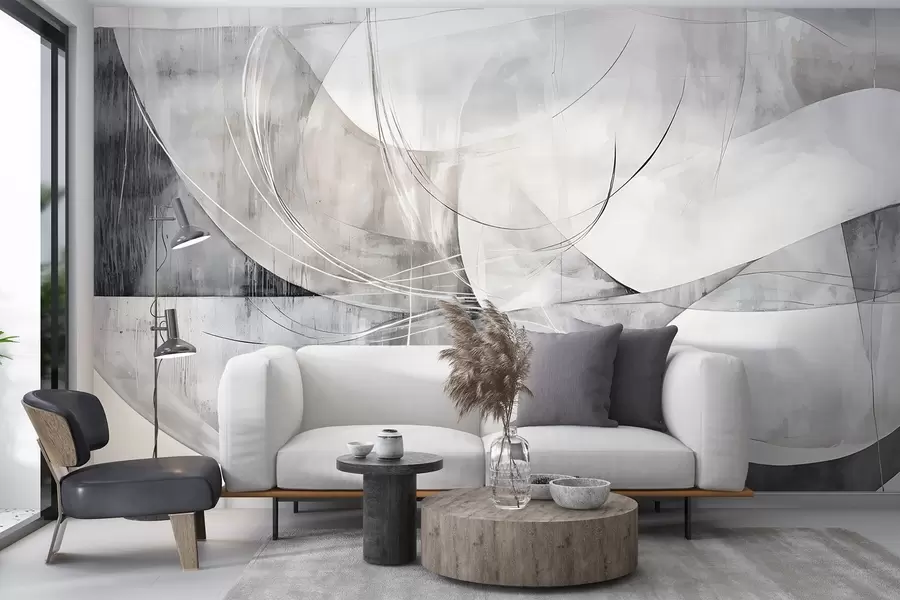 Fototapeta Abstrakcyjne kształty i formy w odcieniach bieli, szarości i czerni na rozmytym, teksturowanym tle w08461v1