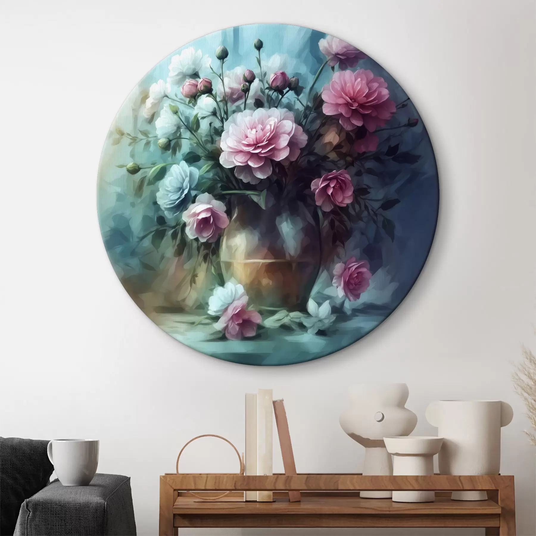 Fototapeta Kwiaty w wazonie na zachmurzonym niebieskim tle r39164