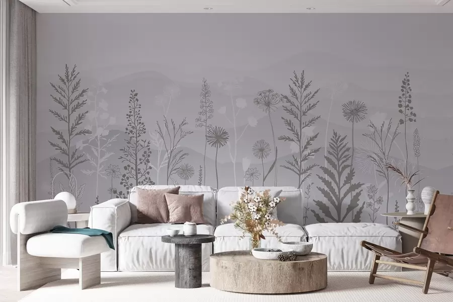 Fototapeta tapeta w stylu eko, polne kwiaty w odcieniach szarości w02443
