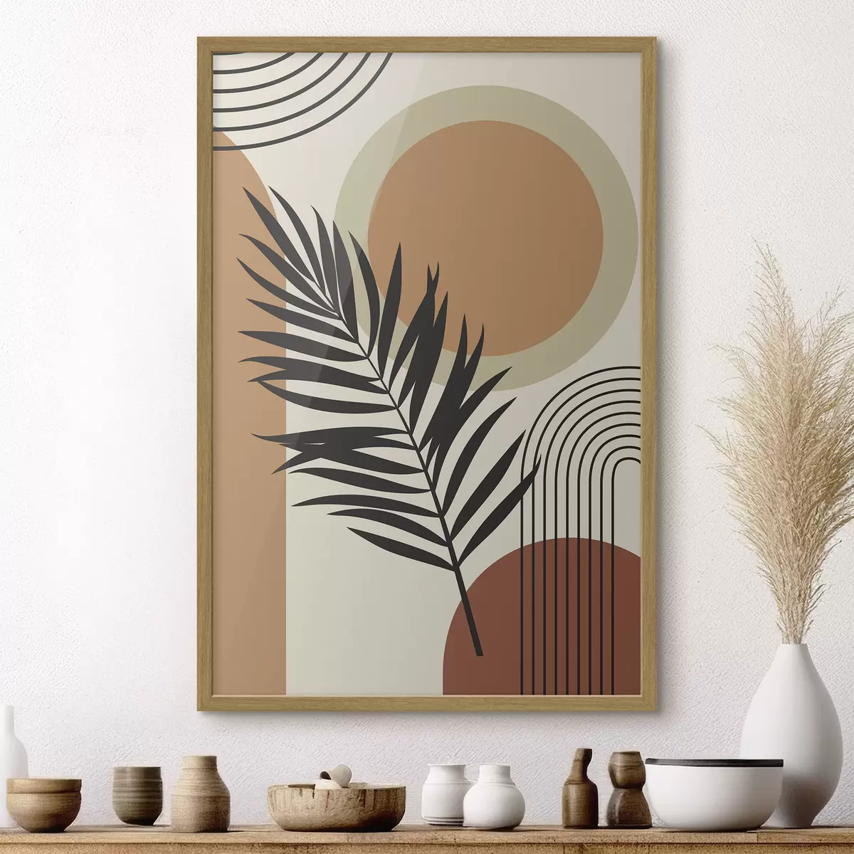 Plakat Liść palmy na geometrycznym tle f36170