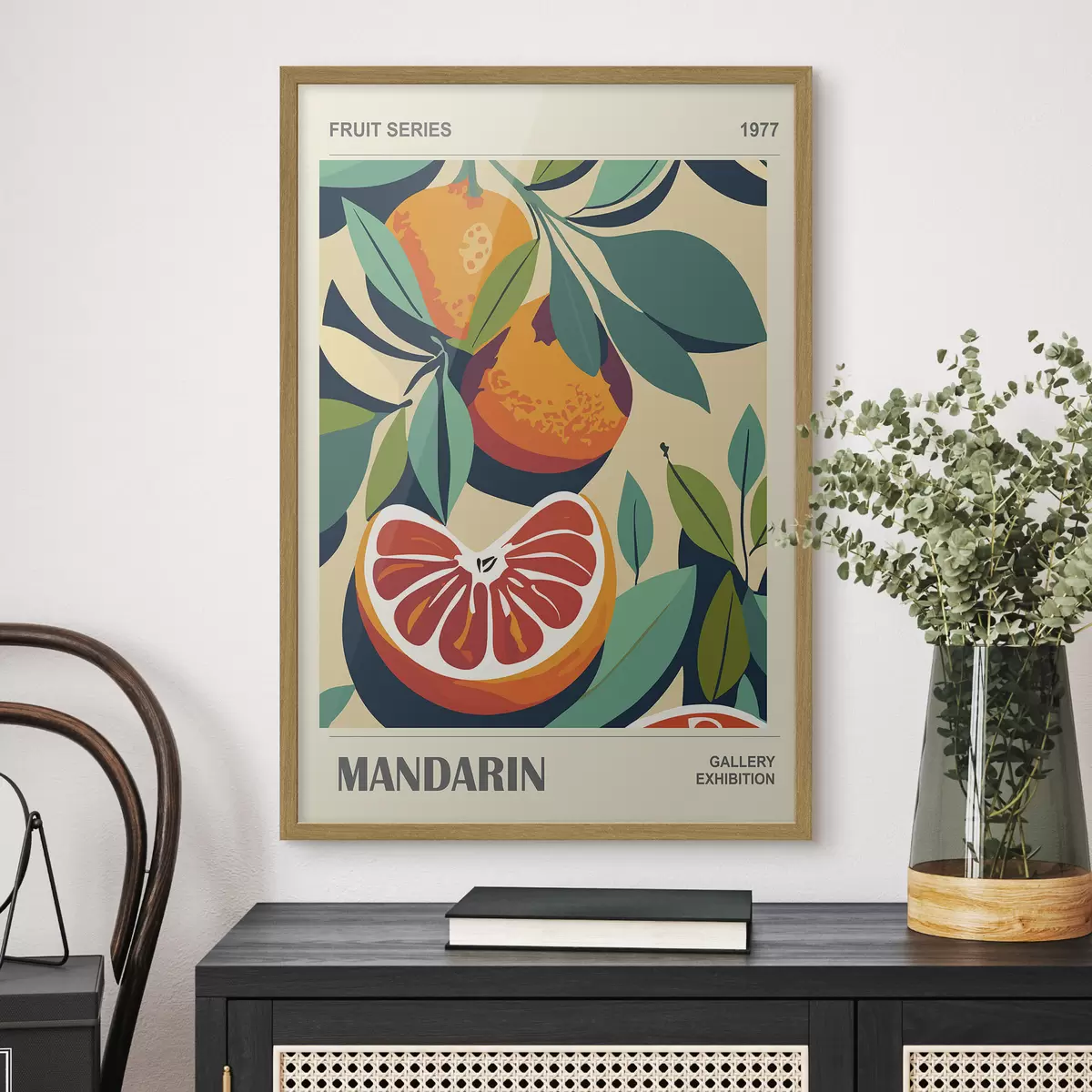 Plakat Plakat z pomarańczami i liśćmi f36632